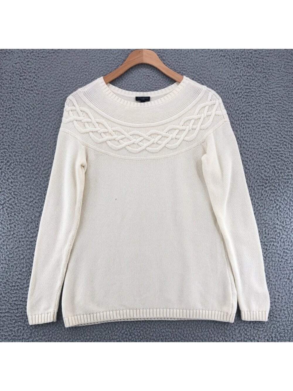 Talbots Sweater Womens S Petite Ivory Cable Knit Cashmere Blend Pullover Casual